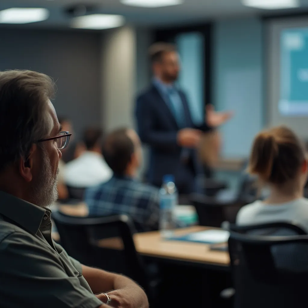 Consultor presentando en un seminario financiero en Argentina